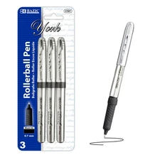 BAZIC York Black Rollerball Pen w/ Grip (3/Pack), pack of 24