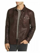 Men's Genuine Lambskin 100 Leather Shirt Designer Dark Brown Motorcycle Shirt