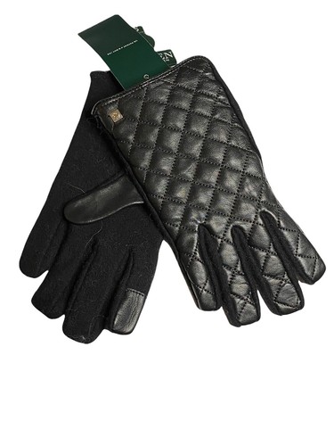 NWT RALPH LAUREN Women's Black Quilted 100% Leather Wool Palm TECH Glove Size L - Picture 2 of 4