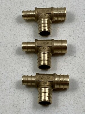 SharkBite 3/4'' x 1/2'' x 3/4'' Pex Barb Brass Reducing Tee Fitting. Pack of Three!