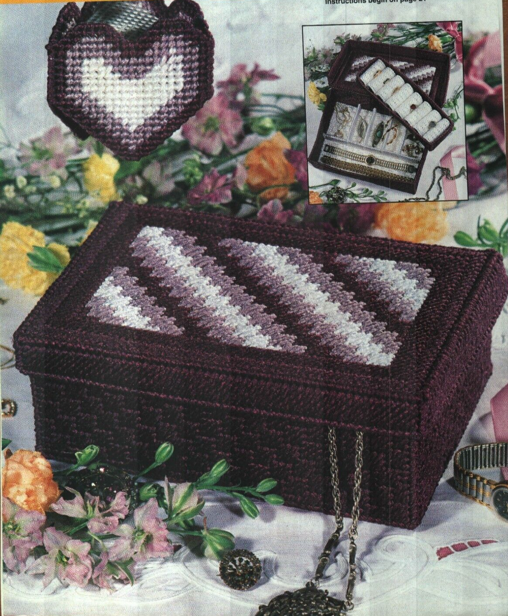 ROYAL PURPLE HEART & JEWELRY BOX PLASTIC CANVAS PATTERN
