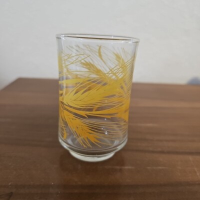 Vintage Libbey Golden Wheat Small Tumbler Glass Mid Century Orange Yellow