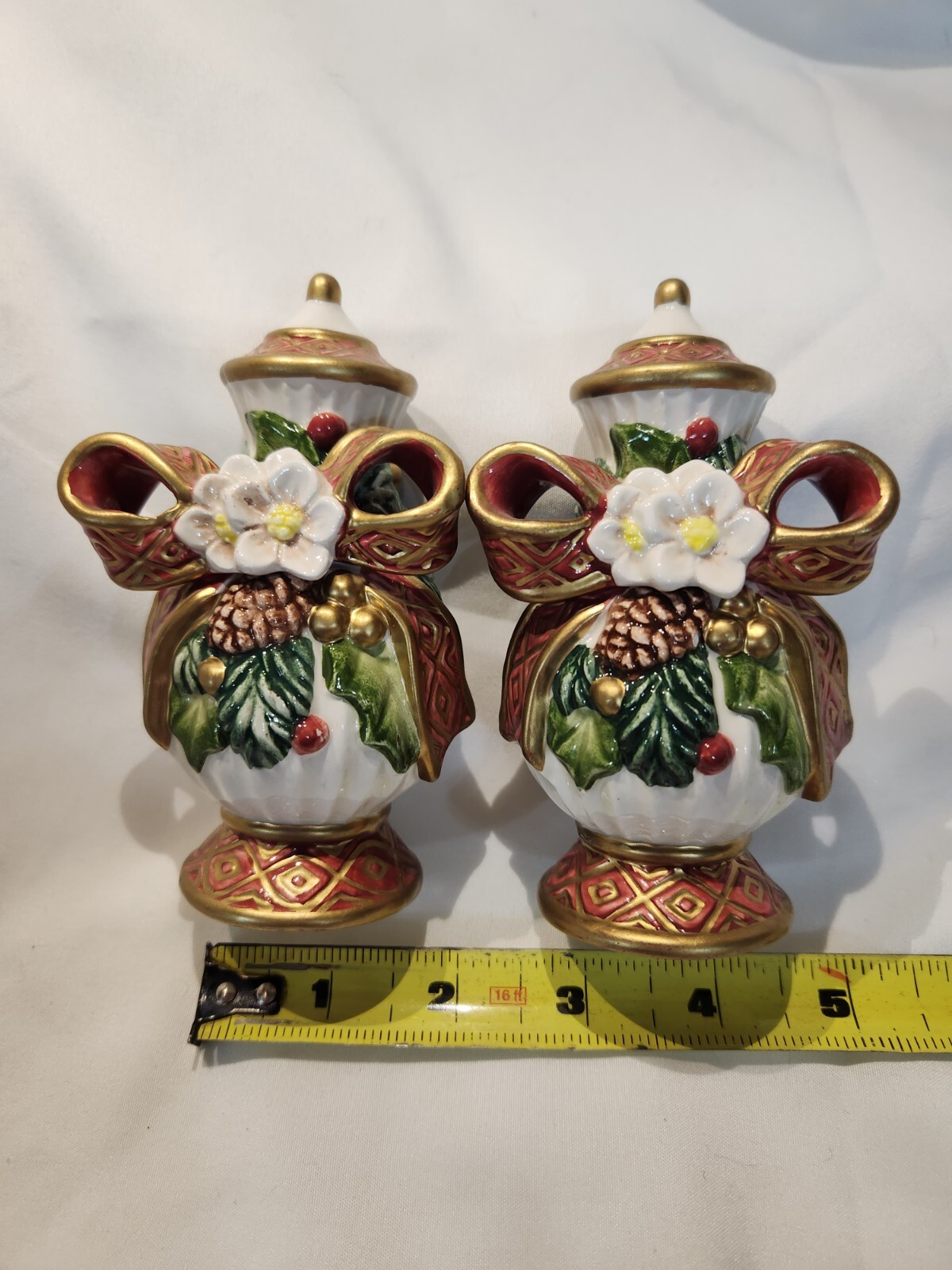 Fitz And Floyd Christmas Rose, Salt & Pepper, Candle Holders & Creamer