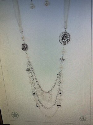 Paparazzi All the Trimmings Necklace White ribbon blockbuster