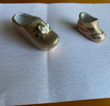 Vintage Porcelain Rose Miniature Shoe Figurine and Baby Boot - Japan