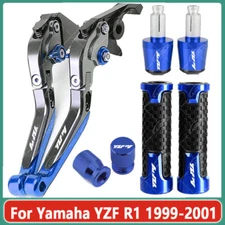 For Yamaha YZF R1 1999-2001 Blue CNC Handle Grips Cap Brake Clutch Levers Set