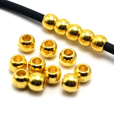 200 Gold Tone Metallic Acrylic Round Pony Beads 8X6mm Big Hole Spacer