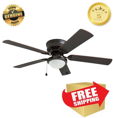 52 In Bronze Flush Mount Indoor Ceiling Fan With Led Light Kit