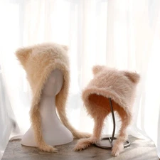 Fashion Winter Warm Fluffy Beanie Girl Hat Cute Cat Ear Thick Fur Knitted Hats