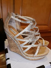 Not Rated Blue Sea Cream Sparkles High Wedge Sandals Women's 8.5