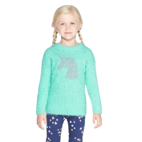 Cat & Jack Toddler Girls Mint Green Unicorn Pullover Sweater Various Sizes NEW - Picture 1 of 5