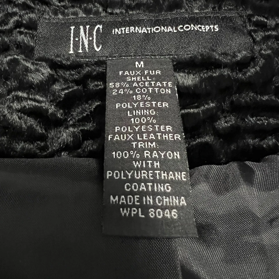 I.N.C. Casaco feminino de pele sintética preto encaracolado cordeiro médio preto lux texturizado sob medida - Imagem 4 de 4