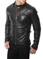 New Soft Lambskin Motorcycle biker Genuine Leather Jacket Cafe Racer Vest 921
