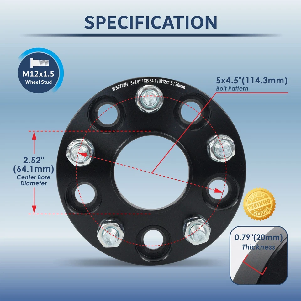 4x 20MM HUBCENTRIC Wheel Spacers for Honda Acura 5x114.3 64.1mm Bore M12x1.5 - Image 4 of 4