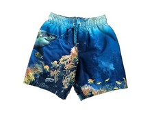 Wonder Nation S Swim Trunks Boys 6/7 Under the Sea Themed Pocket Shark Blue