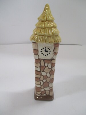 Vintage Medieval Village Ceramic Clock Tower Sculpture
