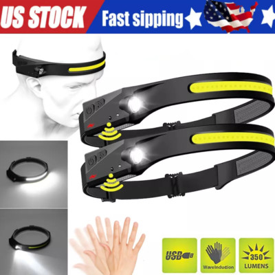 COB LED Headlamp USB Rechargeable Headlight Torch Work Light Bar Head Band Lamp