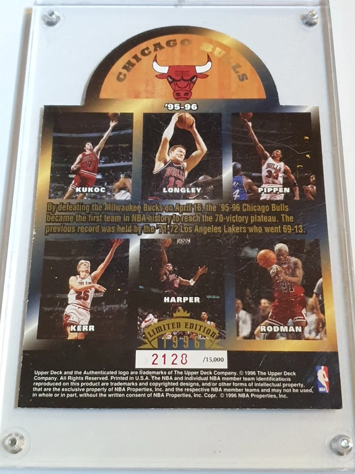 1996 Upper Deck Chicago Bulls /15000 1st 70-Win Season Die-Cut - Michael Jordan - Image 3 of 3