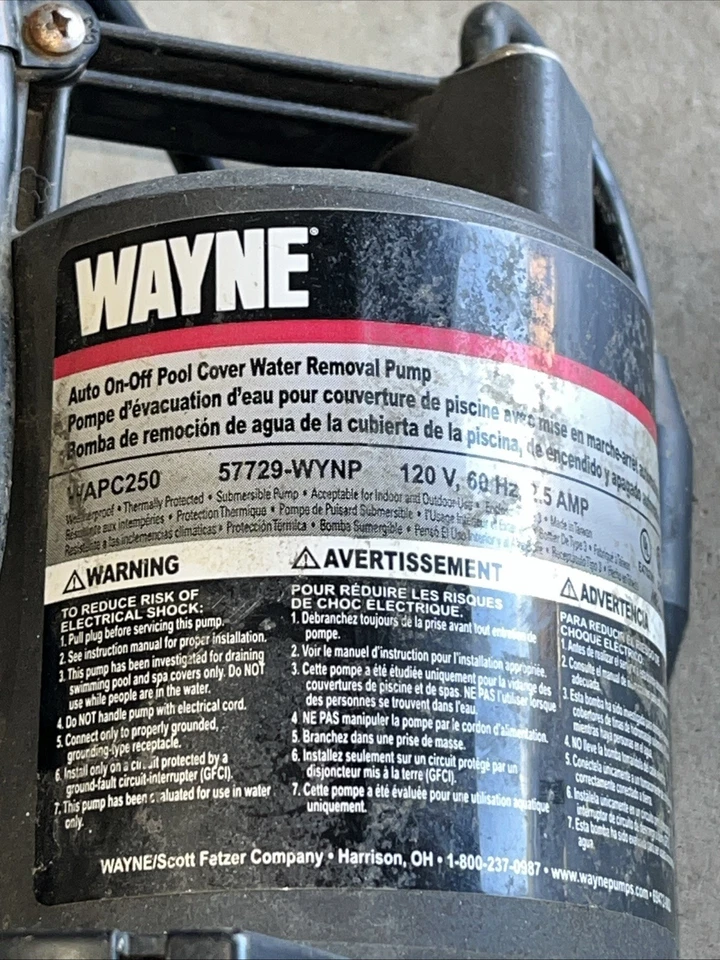 Wayne 1/4 HP Pool Cover Pump - WAPC250  FOR  PARTS,  NOT WORKING - Image 3 of 4