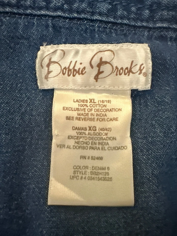 Camisa vaquera boho Bobbie Brooks XL para dama con apliques de gato y cuello bordado Foto 2 de 4