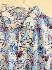 Robert Graham Men  s 2XL Floral Short Sleeve Button-Up Shirt Blue White Purple