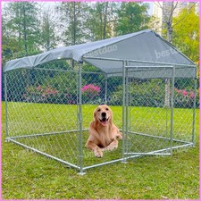 6.56ft x 6.56ft Outdoor Dog House Metal Dog Kennel Small Pet Dog Cage w/ Cover