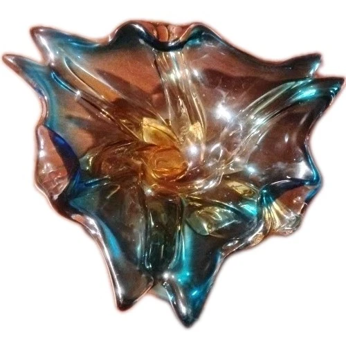 Vintage Murano Style Art Glass Hand-Blown Blue Amber Candy Trinket Bowl