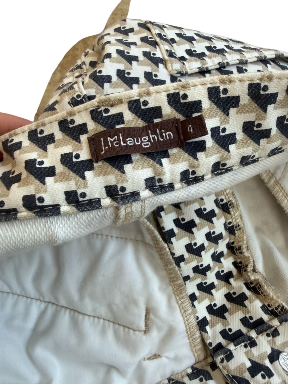 J MCLAUGHLIN Cream Houndstooth Patterned Ankle Pa… - image 3