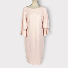 Calvin Klein Sheath Dress Women's 2 Pink Puff Sleeve Solid Knee Length NWT