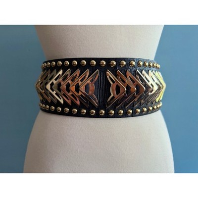 BEBE Wide Studded Faux Leather Stretch Waist Belt sz S