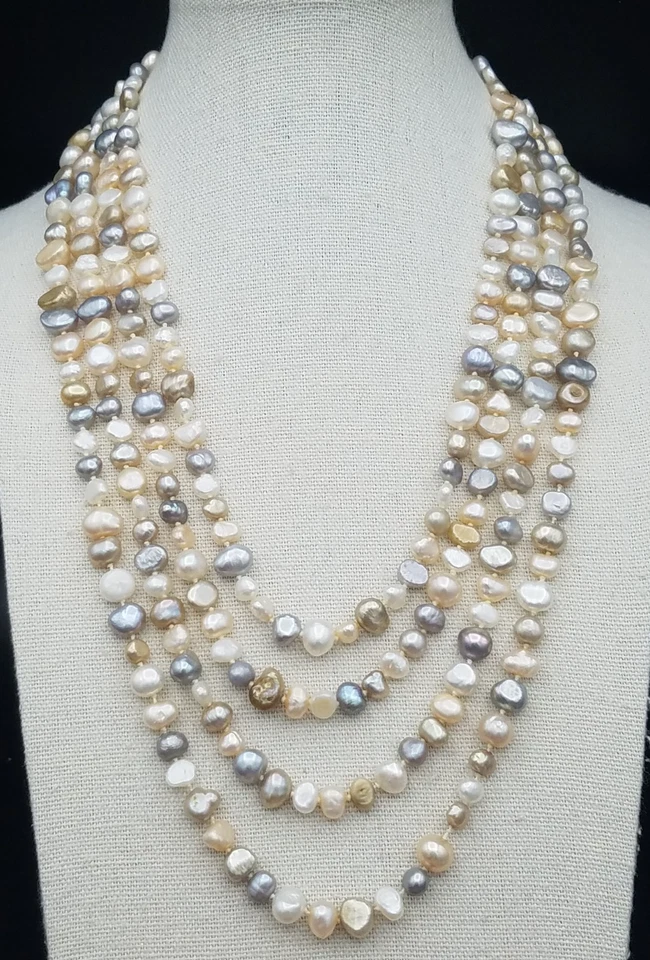 Vintage Real Pearl White Gold SiIver Endless Knotted Opera Necklace 80 in - Image 3 of 4