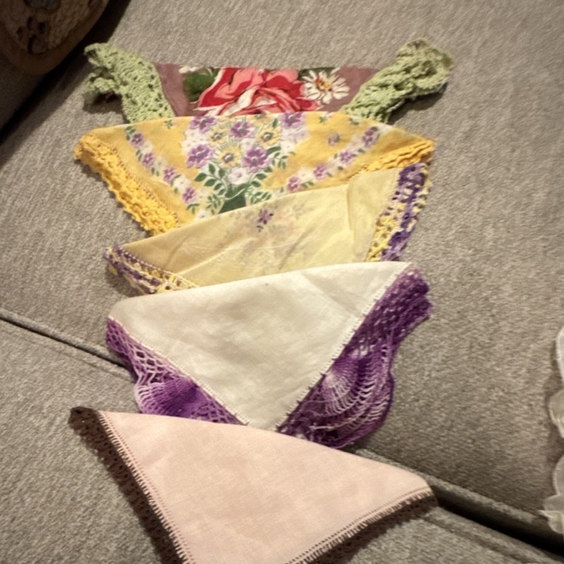 Vintage Floral Crochet Edge Handkerchiefs Cotton Lace Multicolor Lot of 5