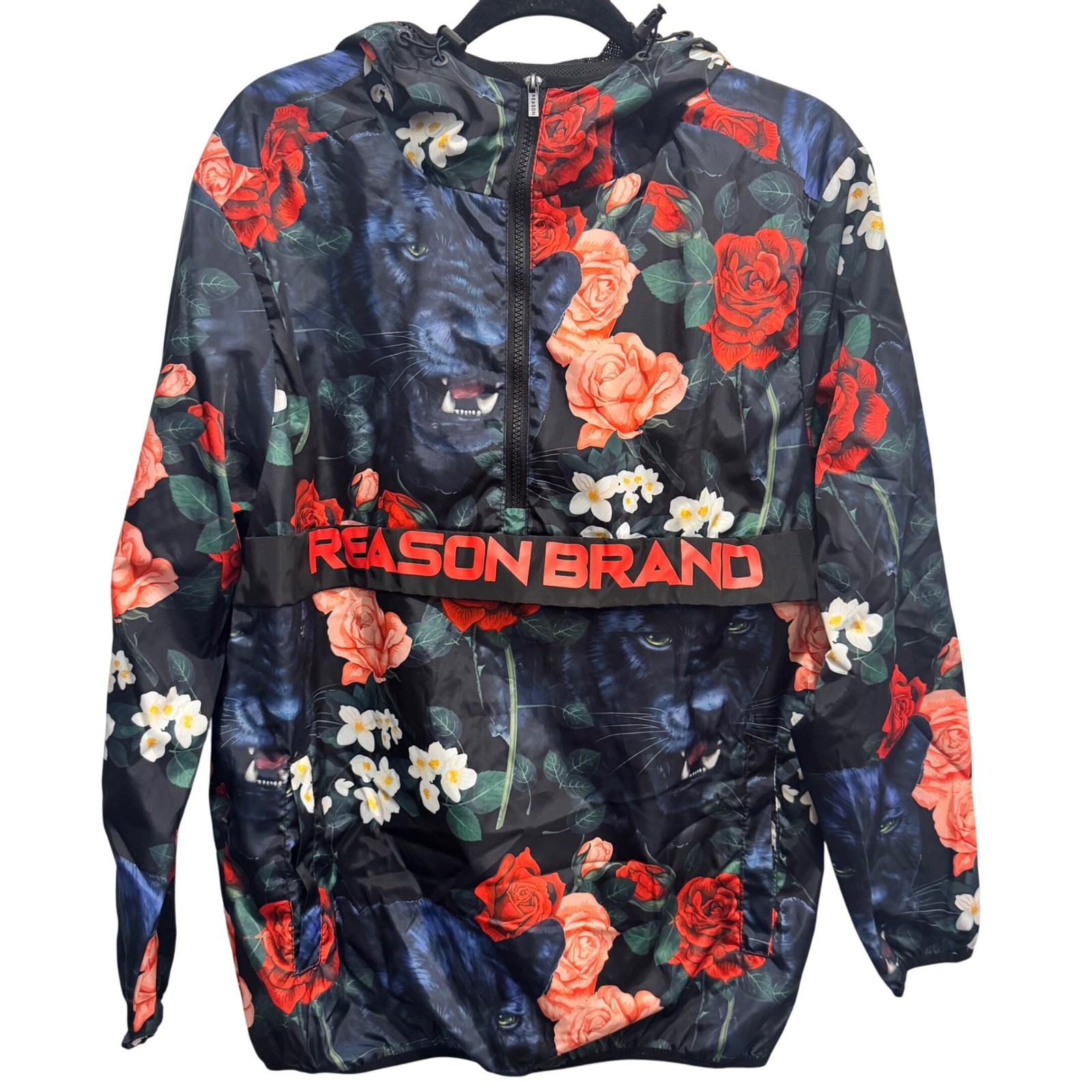 Reason Brand Floral Panther Windbreaker Jacket Hoodie Anorak Medium Streetwear