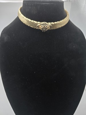 Whiting & Davis Gold Mesh Victorian Revival Choker Necklace   17'' Ornate Center