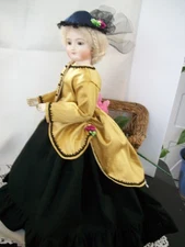 16" French Fashion Silk  Suit and Spoon Bonnet.       Huret, FG