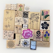 Lot of 23 Flower Themed Wood Mounted Rubber Ink Stamps Stampendous Intricate