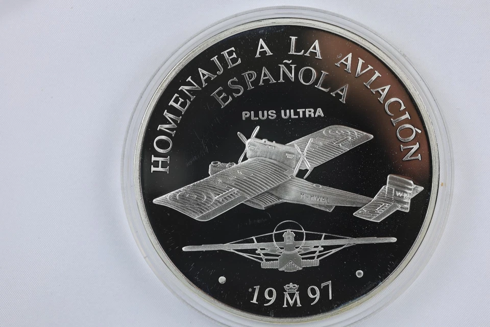 1997 M Spain Silver 25 Euro Proof Aviation 5oz Airplane - Image 2 of 2