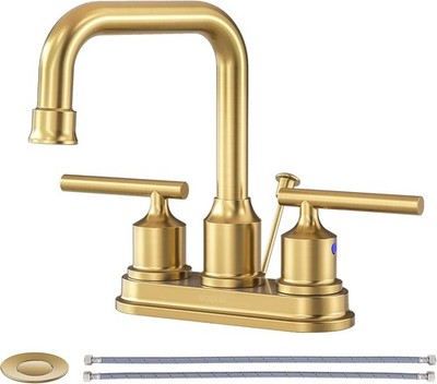 Brushed Gold Bathroom Faucet 4 inch Bathroom Sink Faucet 3 Hole RV Sink Tap 2