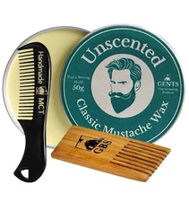 Natural Handlebar Wax Mustache Balm Fragrance Free No Scent Grooming Comb Growth