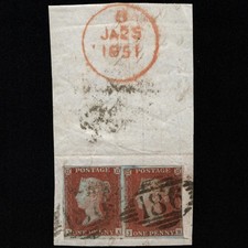 SG8 (BS91) 1d Red Imperf Plate 105 - Pair JA-JB - 4 Margin - Fine - 186 Dublin