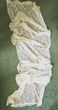 LONG White Lace Tablecloth 209.5 inches x 44 inches, 17.75 Feet, Fringe Ends