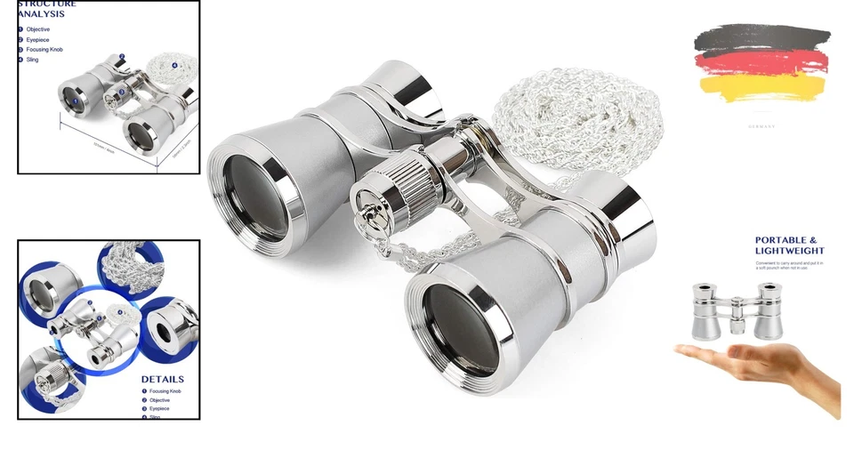 Hochwertiges 3x25 Fernglas für Opera und Pferderennen – Tragbare Optik in Silber - Bild 2 von 4