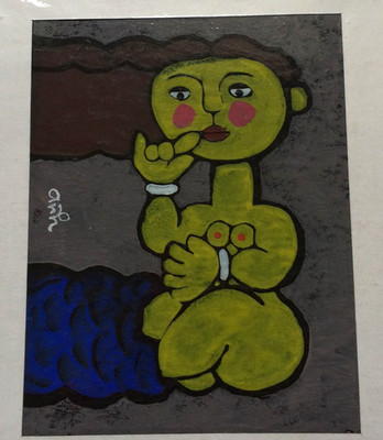 Viet Anh Vietnamese graphic painting Happy girl 9x11 in