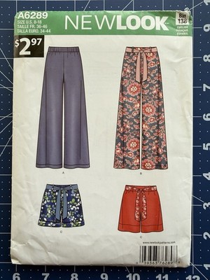 New Look Sewing Pattern A6289 Misses  Pull On Pants & Shorts w Tie Belt Sz 8-18