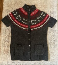 Vintage Woolrich Sheep Fair Isle Christmas Short Sleeve Sweater Cardigan M