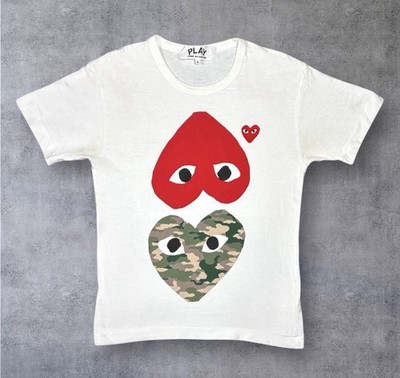 Comme Des Garcons CDG Play Camo Mixed Heart Logo T Shirt White