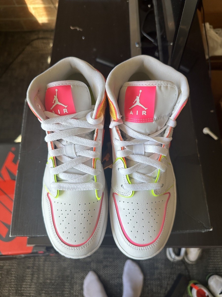 Size 5Y - Air Jordan 1 Mid GS Edge Glow Pink Orange Yellow Size 5Y - Air Jordan 1 Mid GS Edge Glow Pink Orange Yellow