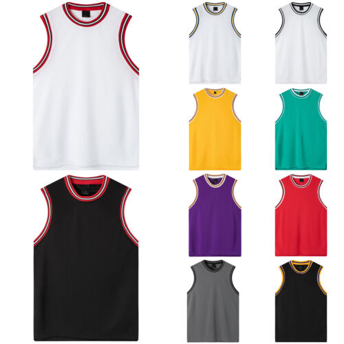 Mens Plain Basketball Jersey Gym Sports Basic Blank Sleeveless T Shirt Vest Tops - Photo 1 sur 69