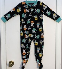 Carter's Baby Boy 24M Pajama Fleece Footie Black w/ Monsters Green Trim Zipper