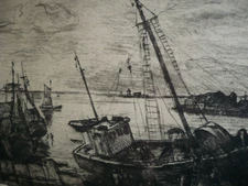 ALBERT EDEL, LISTED Provincetown HARBOR Mass, Cape Cod Artist OLD signed Etching